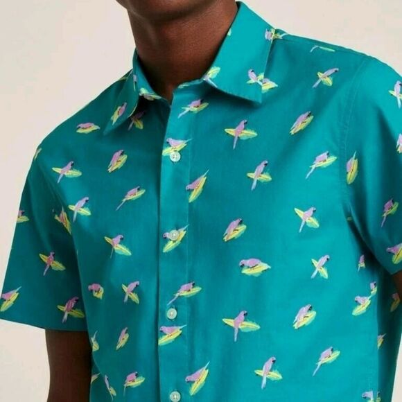 Bonobos | Riviera Bird Parrot Print Short Sleeve Collar Button Down Shirt Large - Picture 1 of 7